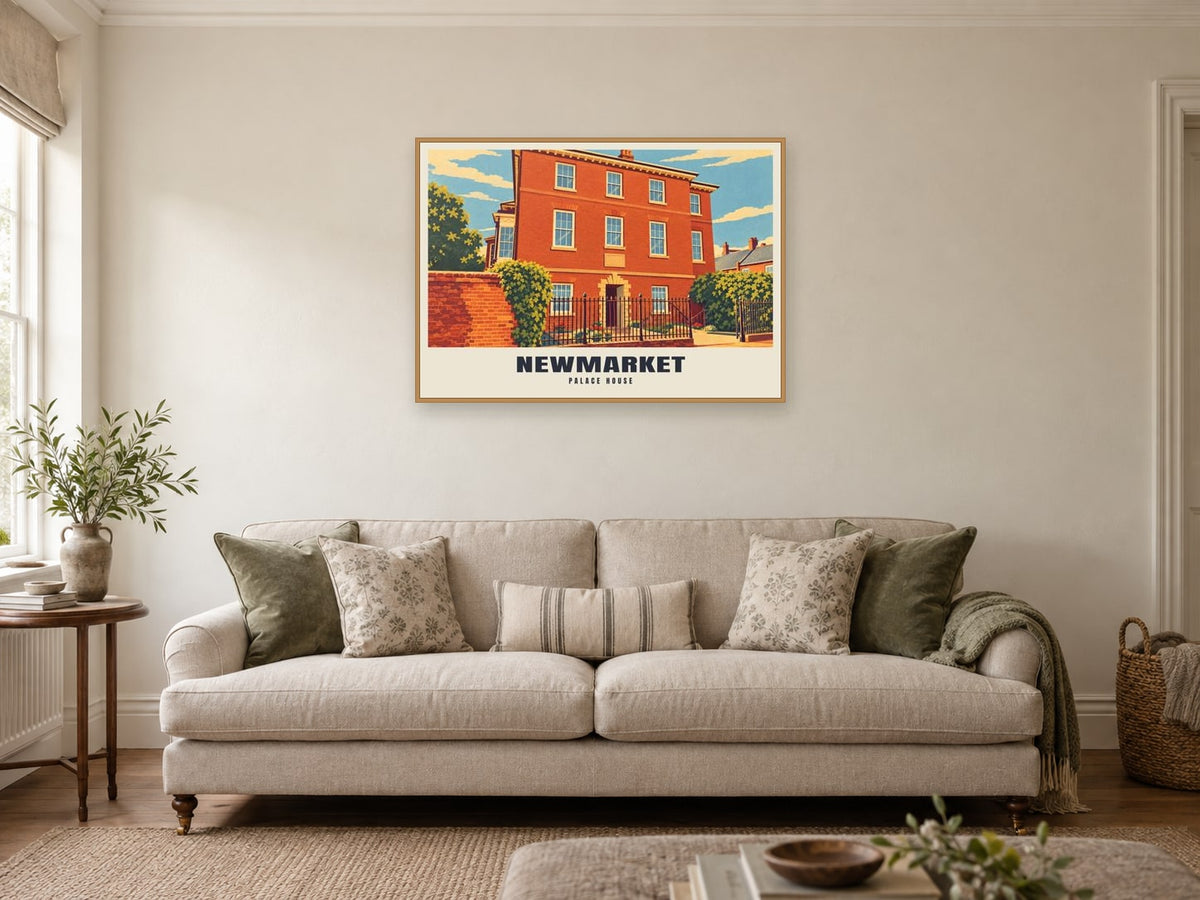 Palace House, Newmarket Poster at A1, in a natural wood frame, in a sitting room