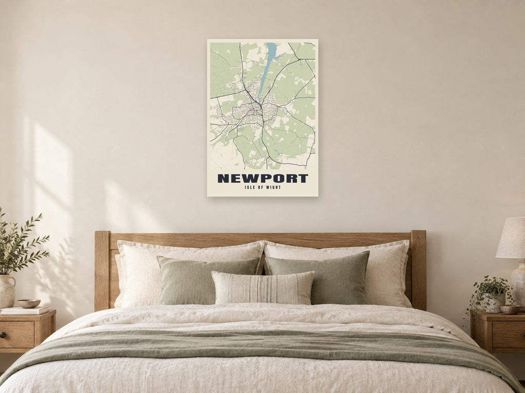 Newport Street Map Poster at A1, as a poster, above a bed
