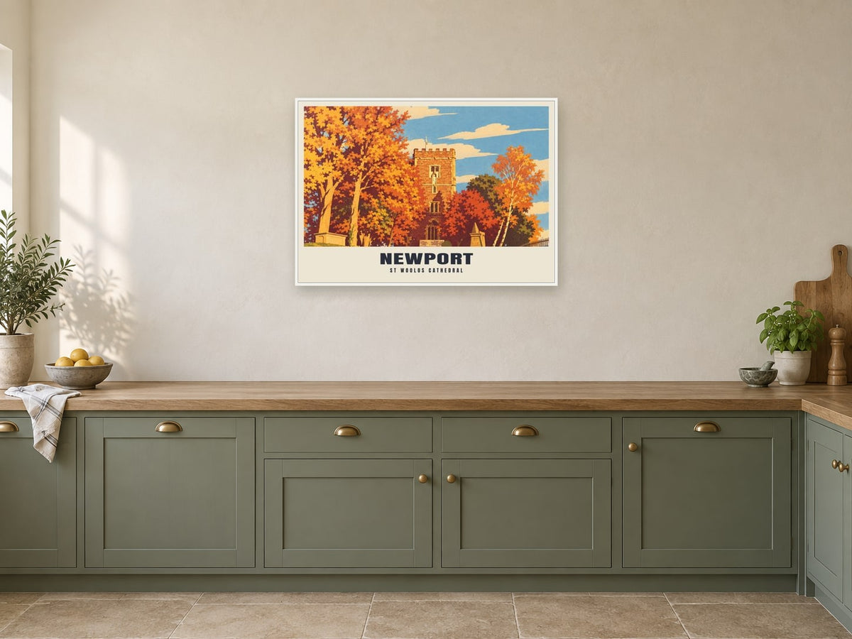 St Woolos Cathedral, Newport Poster at A1, in a white frame, in a kitchen