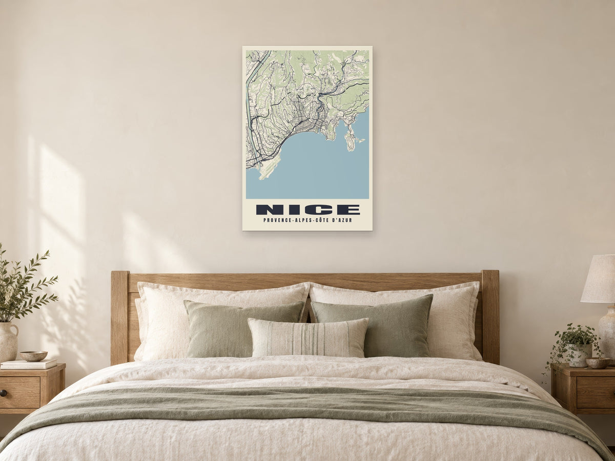 Nice Street Map Poster at A1, as a poster, above a bed