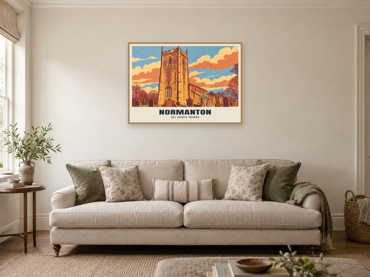 All Saints Church, Normanton Poster at A1, in a natural wood frame, in a sitting room