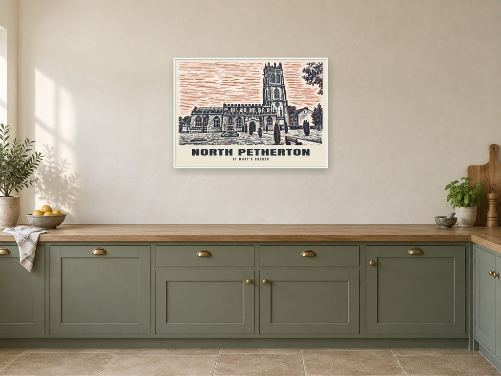 St Mary’s Church, North Petherton Poster at A1, in a white frame, in a kitchen