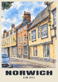 Elm Hill, Norwich poster in the English Watercolour style