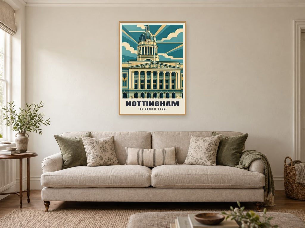 The Council House, Nottingham Poster at A1, in a natural wood frame, in a sitting room