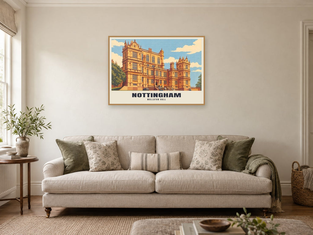 Wollaton Hall, Nottingham Poster at A1, in a natural wood frame, in a sitting room