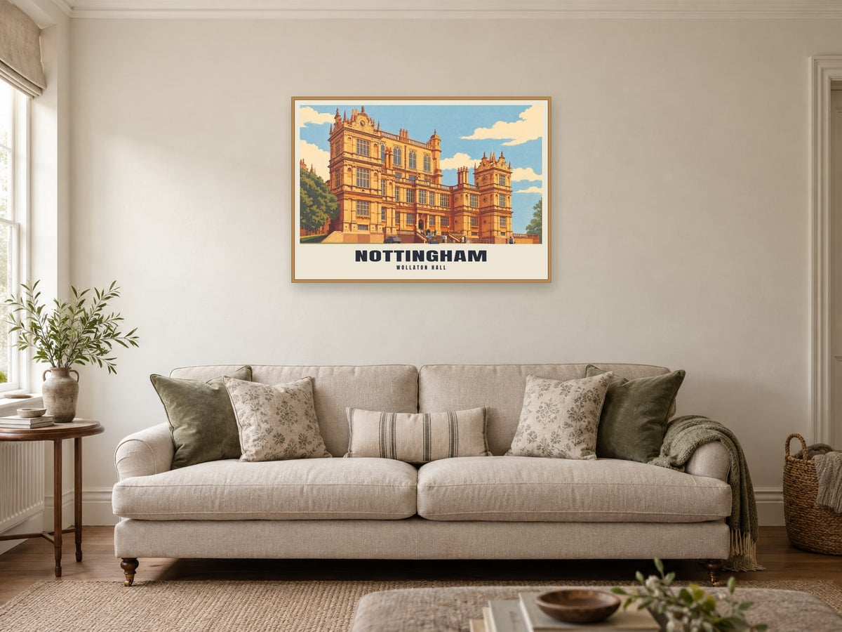 Wollaton Hall, Nottingham Poster at A1, in a natural wood frame, in a sitting room