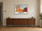 St Nicolas Church, Nuneaton Poster at A1, in a black frame, above a sideboard