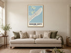 Ocean City Street Map Poster at A1, in a natural wood frame, in a sitting room