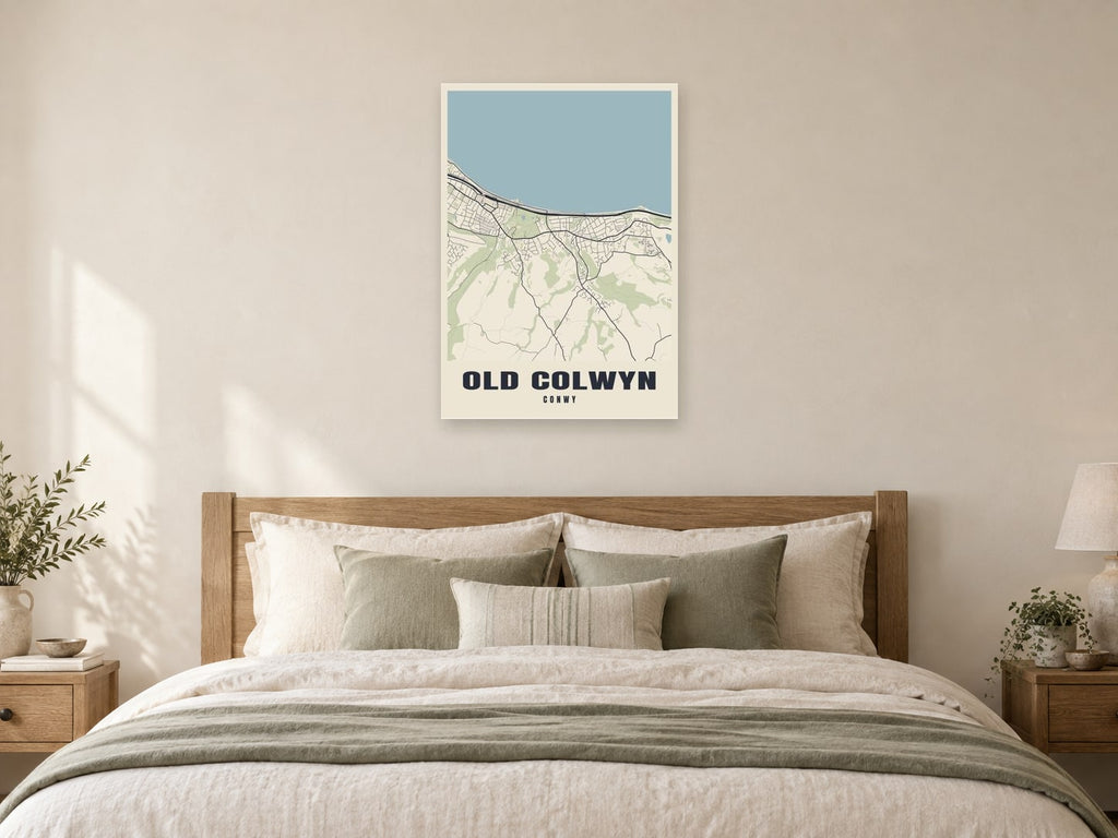 Old Colwyn Street Map Poster at A1, as a poster, above a bed