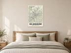 Oldham Street Map Poster at A1, as a poster, above a bed