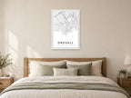 Ordsall Village Centre Street Map Poster at A1, as a poster, above a bed