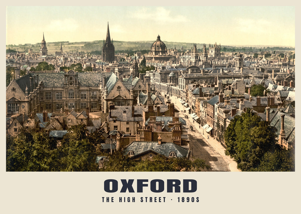 The High Street, Oxford, 1890s hand-coloured photochrom heritage print