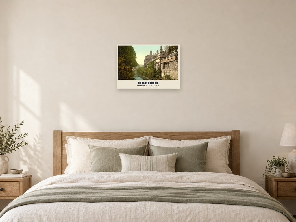 Magdalen College, Oxford, 1890s Heritage Print at A2, as a poster, above a bed