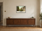 Magdalen College, Oxford, 1890s Heritage Print at A2, in a black frame, above a sideboard