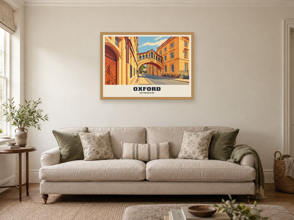 Oxford Poster at A1, in a natural wood frame, in a sitting room