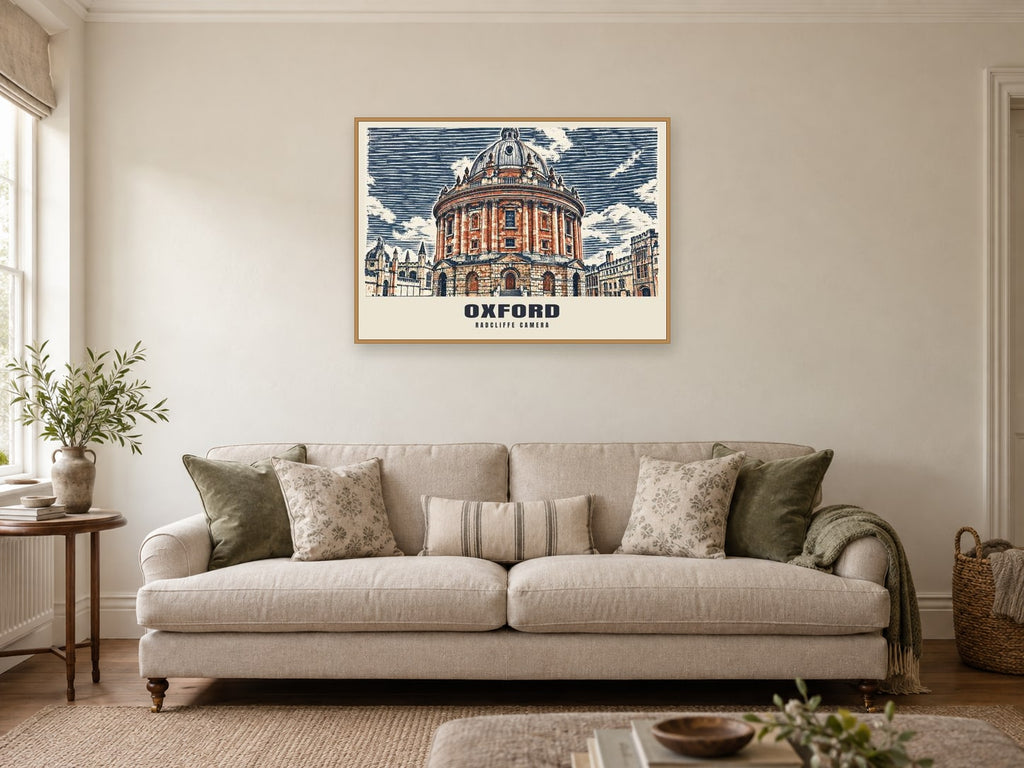 The Radcliffe Camera, Oxford Poster at A1, in a natural wood frame, in a sitting room