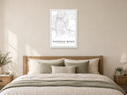 Paddock Wood Town Centre Street Map Poster at A1, as a poster, above a bed