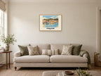 Padstow named Retro Railway print at A2, in a natural wood frame, in a sitting room