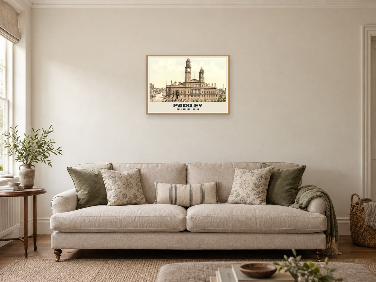Dunn Square, Paisley, 1890s Heritage Print at A2, in a natural wood frame, in a sitting room
