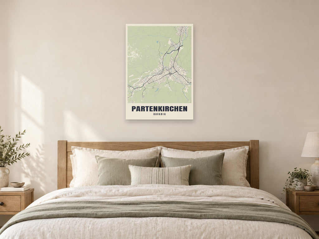 Partenkirchen Street Map Poster at A1, as a poster, above a bed