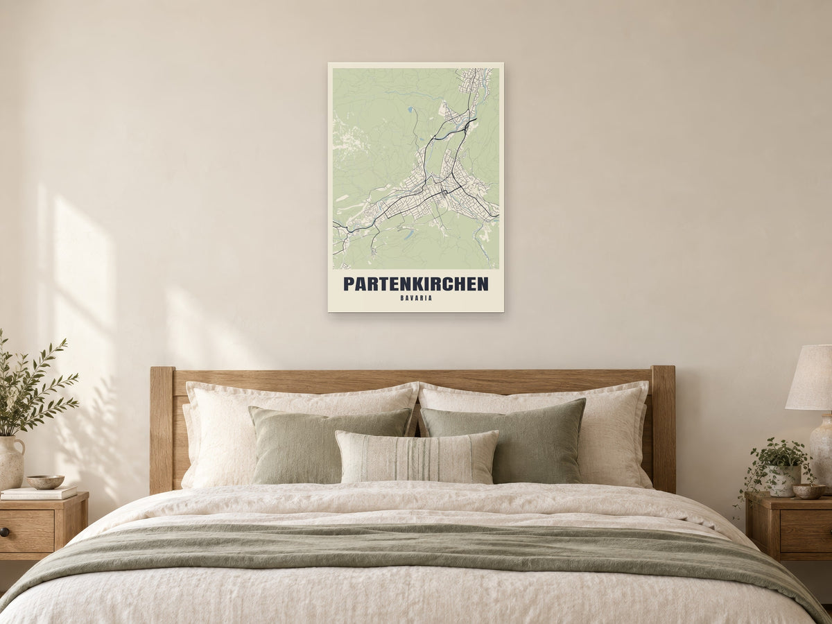 Partenkirchen Street Map Poster at A1, as a poster, above a bed