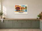 Tweed Bridge, Peebles Poster at A1, in a white frame, in a kitchen
