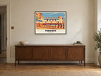 Penarth Pier Poster at A1, in a black frame, above a sideboard