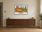 Penrith Castle Poster at A1, in a black frame, above a sideboard