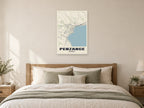 Penzance Street Map Poster at A1, as a poster, above a bed