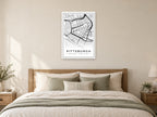 Pittsburgh Downtown Street Map Poster at A1, as a poster, above a bed