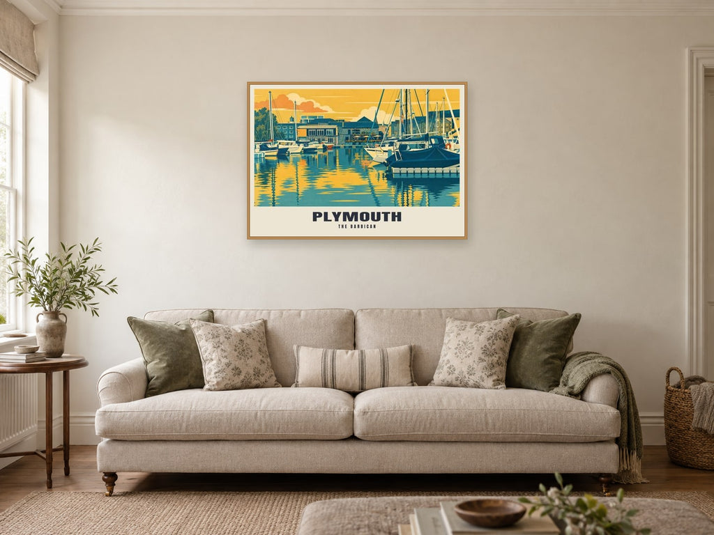 The Barbican, Plymouth Poster at A1, in a natural wood frame, in a sitting room