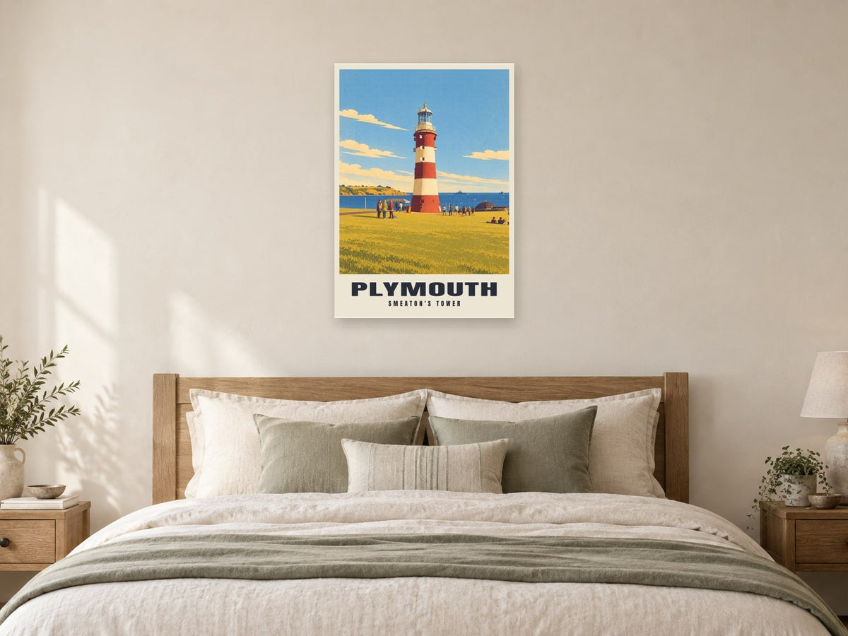 Smeaton's Tower, Plymouth Poster at A1, as a poster, above a bed