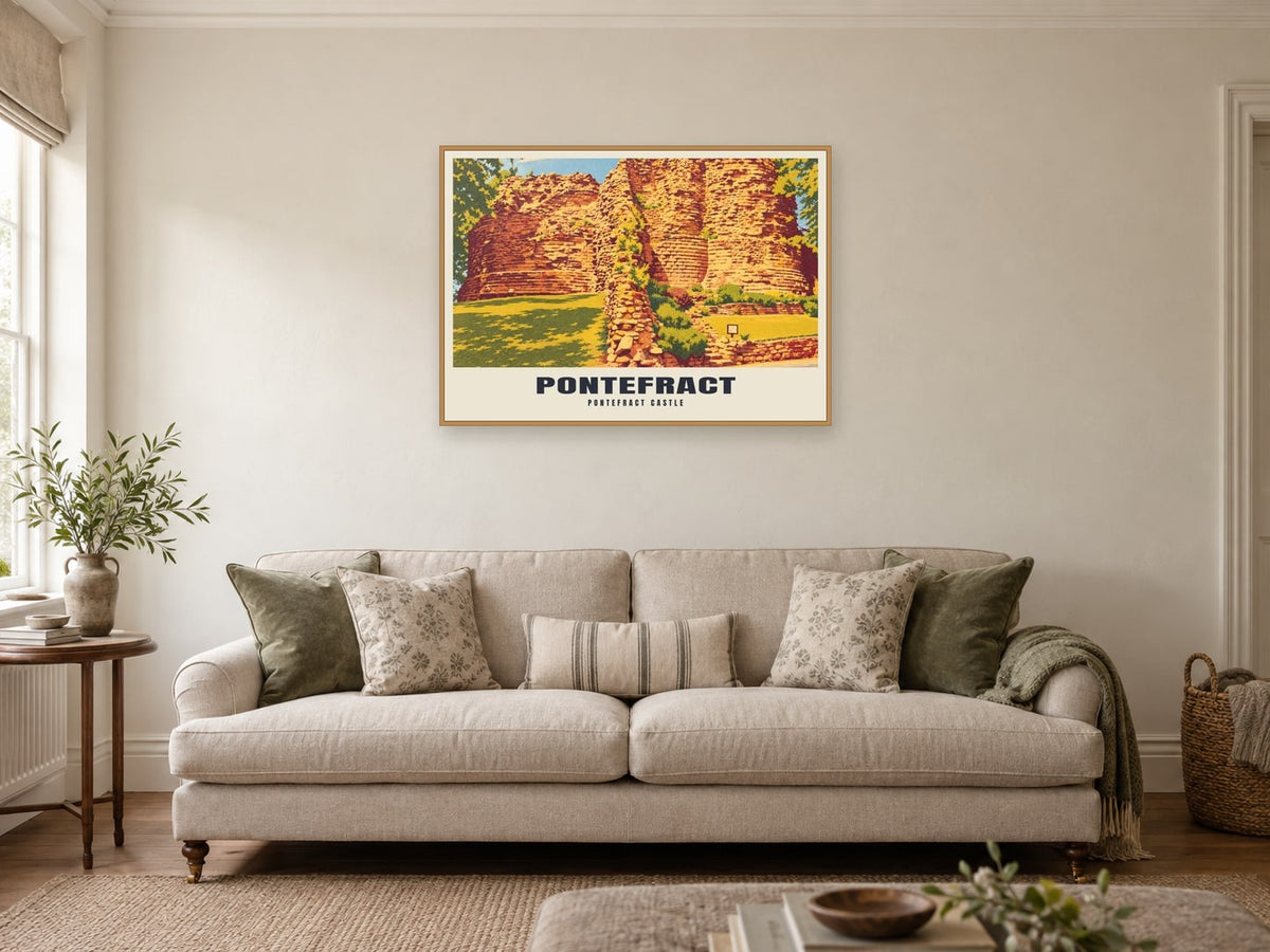 Pontefract Castle Poster at A1, in a natural wood frame, in a sitting room