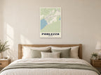 Porlezza Street Map Poster at A1, as a poster, above a bed