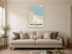 Port Glasgow Street Map Poster at A1, in a natural wood frame, in a sitting room