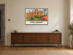 Margam Castle, Port Talbot Poster at A1, in a black frame, above a sideboard