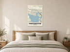 Portchester Street Map Poster at A1, as a poster, above a bed