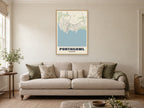Porthcawl Street Map Poster at A1, in a natural wood frame, in a sitting room