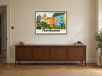 Portmeirion Poster at A1, in a black frame, above a sideboard