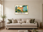 Portmeirion Poster at A1, in a natural wood frame, in a sitting room