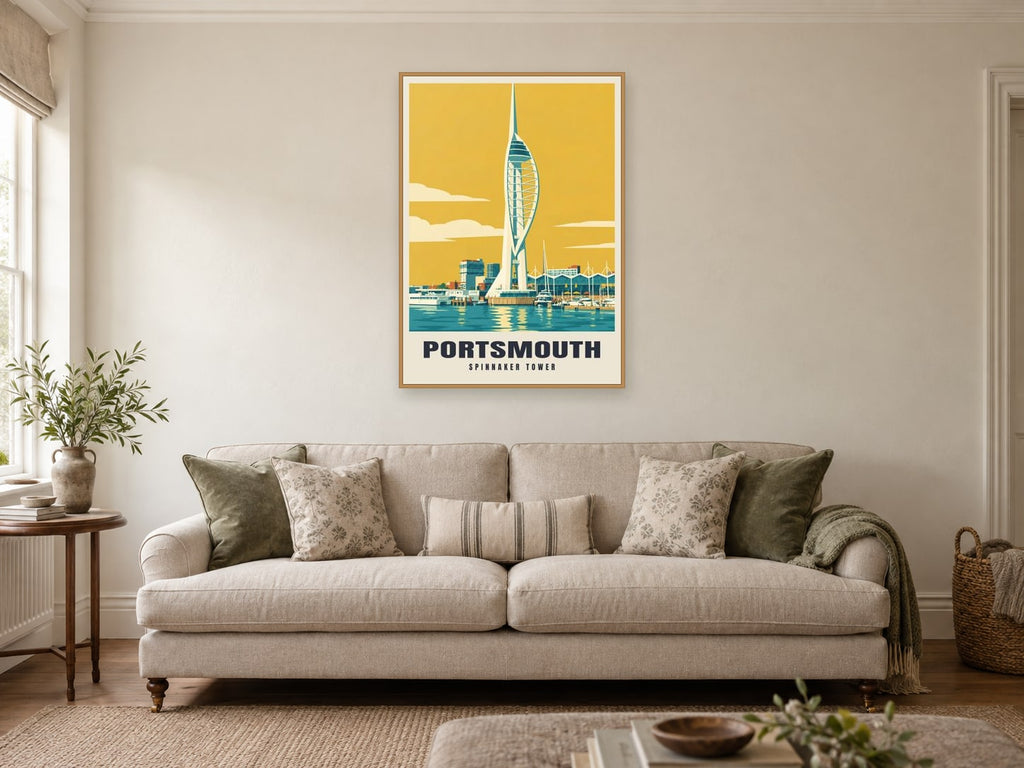 Spinnaker Tower, Portsmouth Poster at A1, in a natural wood frame, in a sitting room