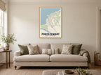 Portstewart Street Map Poster at A1, in a natural wood frame, in a sitting room