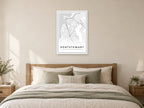 Portstewart Town Centre Street Map Poster at A1, as a poster, above a bed