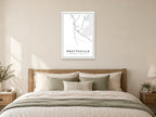 Prattsville Downtown Street Map Poster at A1, as a poster, above a bed