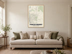 Prestbury Street Map Poster at A1, in a natural wood frame, in a sitting room