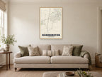 Quarrington Street Map Poster at A1, in a natural wood frame, in a sitting room