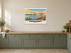 The Forth Bridge, Queensferry Poster at A1, in a white frame, in a kitchen