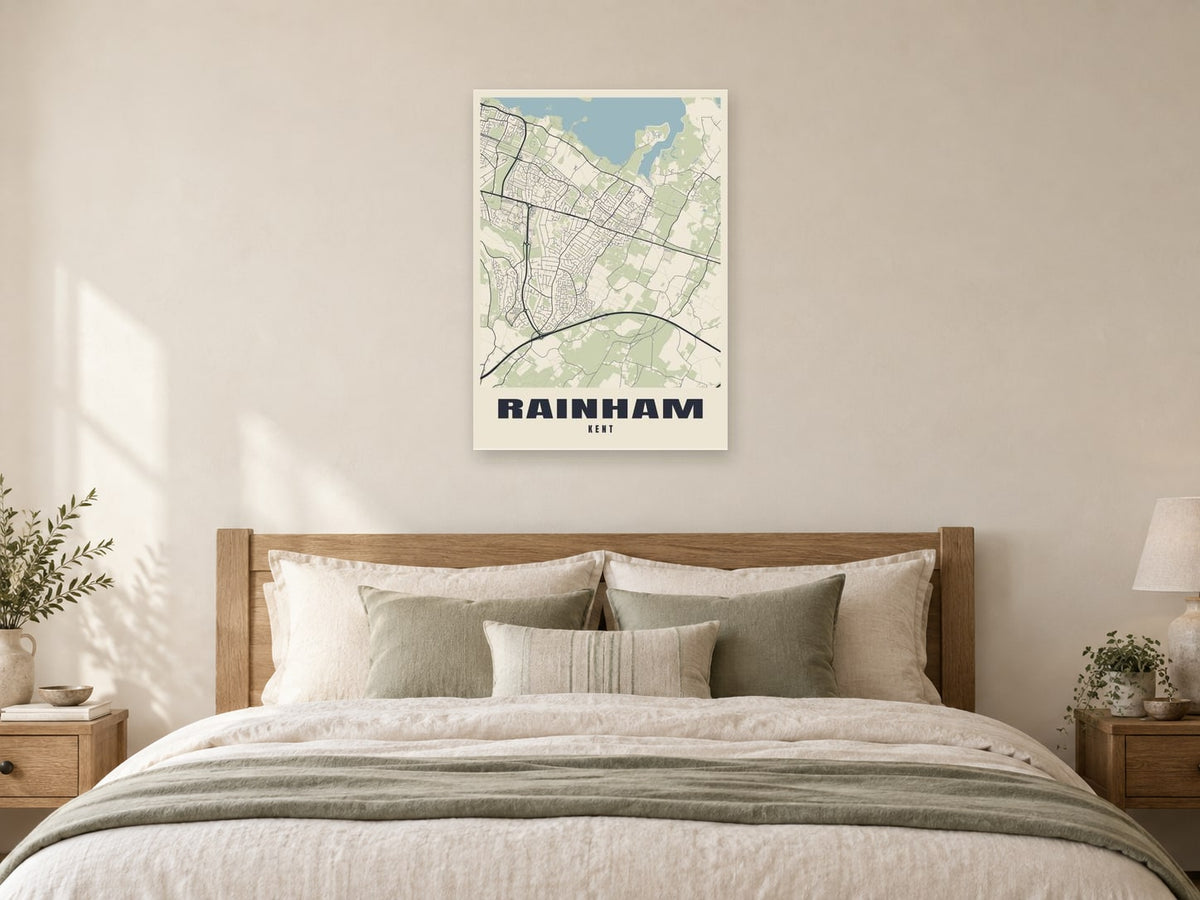 Rainham Street Map Poster at A1, as a poster, above a bed