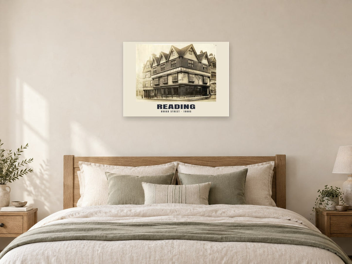Broad Street, Reading, 1900s Heritage Print at A1, as a poster, above a bed