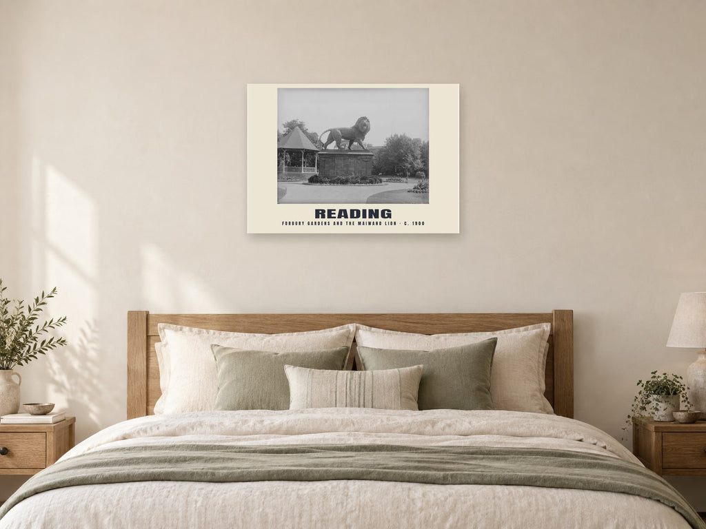 Forbury Gardens and the Maiwand Lion, Reading, c. 1900 Heritage Print at A1, as a poster, above a bed